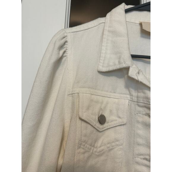 Savanna Jane white puff shoulder 3/4 sleeve denim jacket  small NWT - Picture 4 of 10